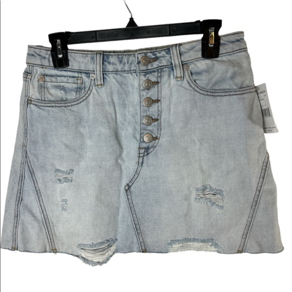 Free people we the free‎ denim light wash button fly mini skirt size 29 nwt